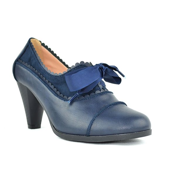 Chase & Chloe Women's Classic Lace Up Kitten Mid-Heel Round Toe Oxfords - Picture 2 of 4